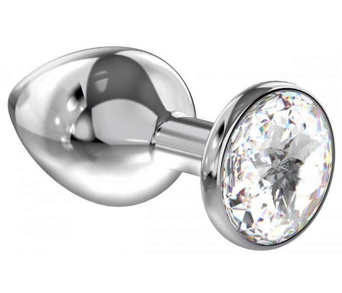 Большая серебристая анальная пробка Diamond Sparkle Large с кристаллом - 8 см