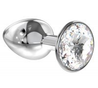 Малая серебристая анальная пробка Diamond Clear Sparkle Small с кристаллом - 7 см